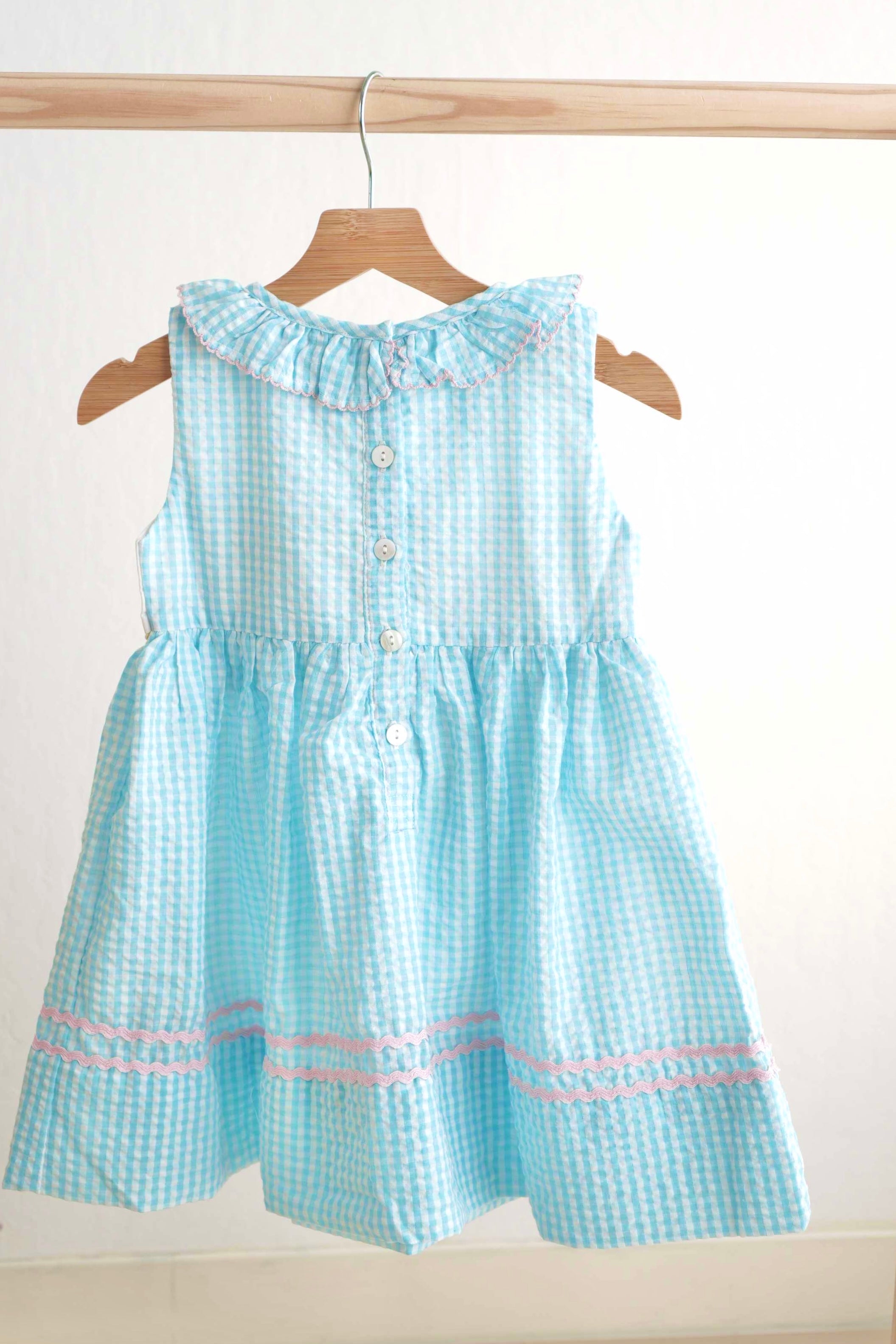 Blue easter bunny egg french knot girl gingham seersucker dress - Aaria Tees Aaria Tees