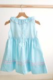 Blue easter bunny egg french knot girl gingham seersucker dress - Aaria Tees Aaria Tees