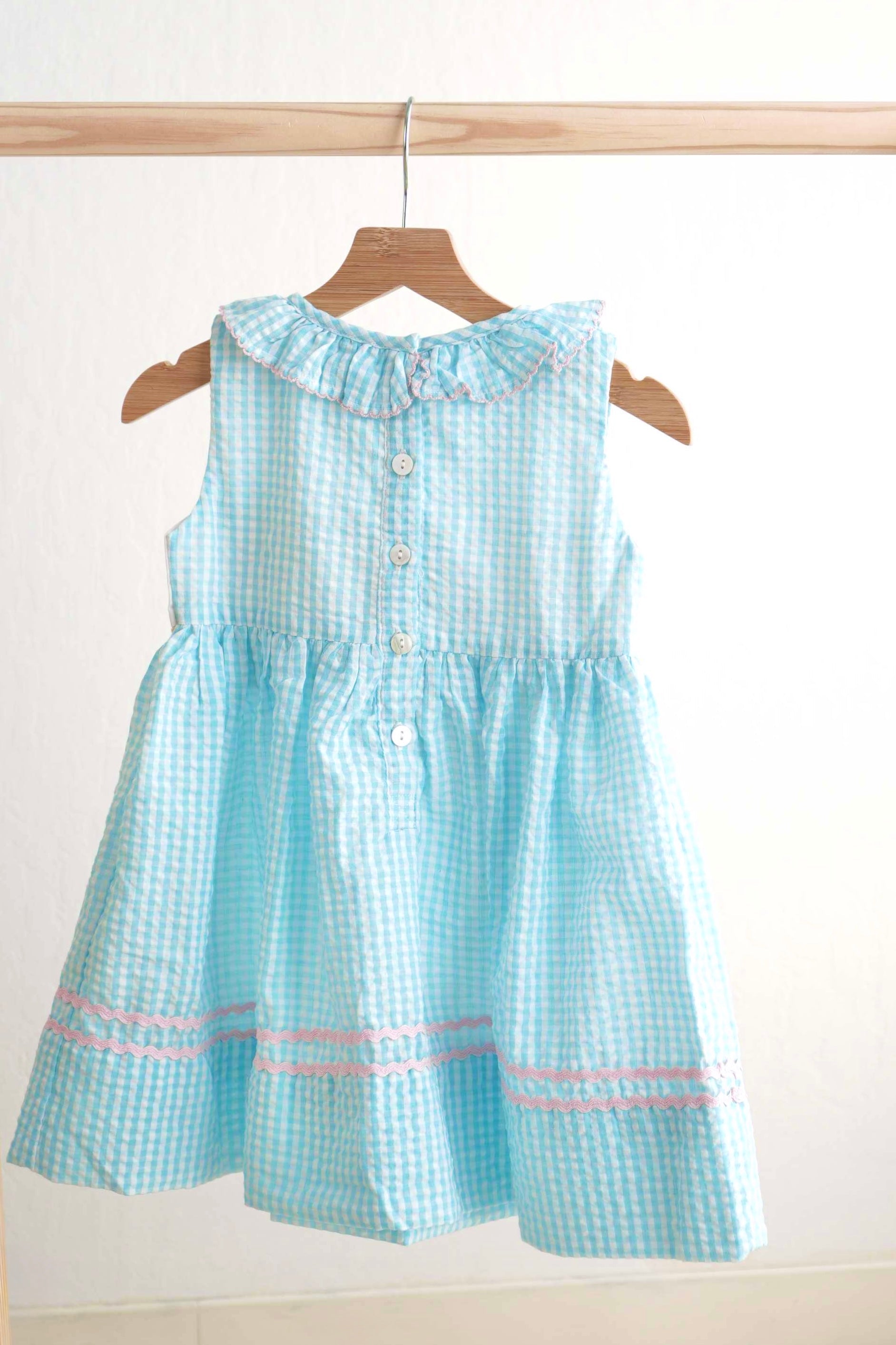 Blue easter bunny egg french knot girl gingham seersucker dress - Aaria Tees Aaria Tees