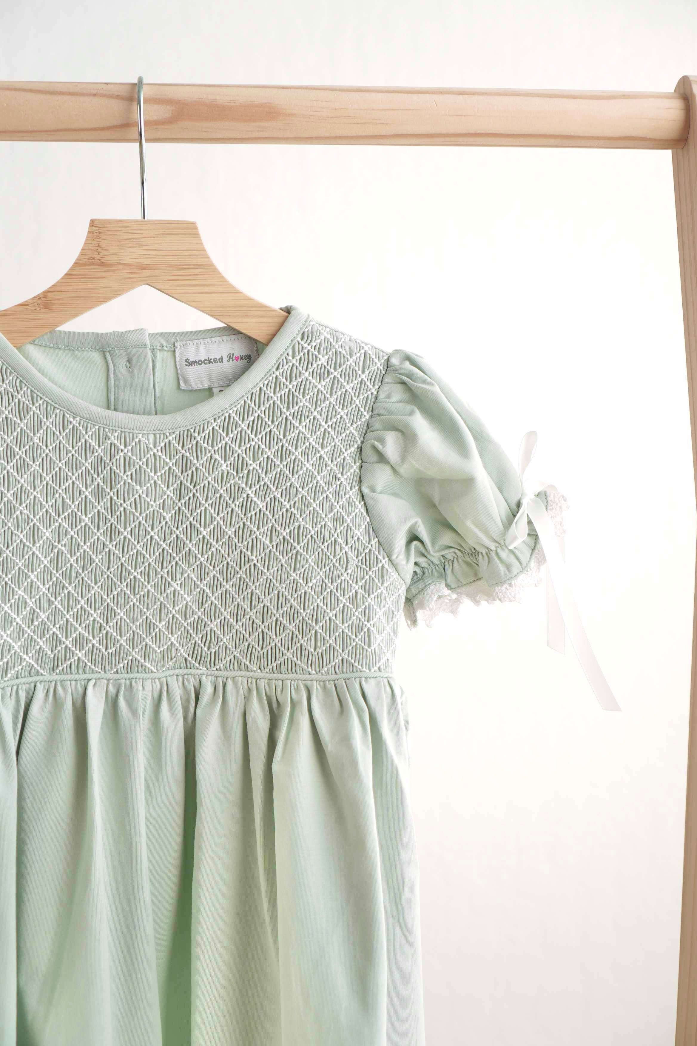 Sage hand-smocked lace girl dress - Aaria Tees Aaria Tees