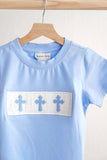 Blue easter cross hand-smokced boy top - Aaria Tees Aaria Tees