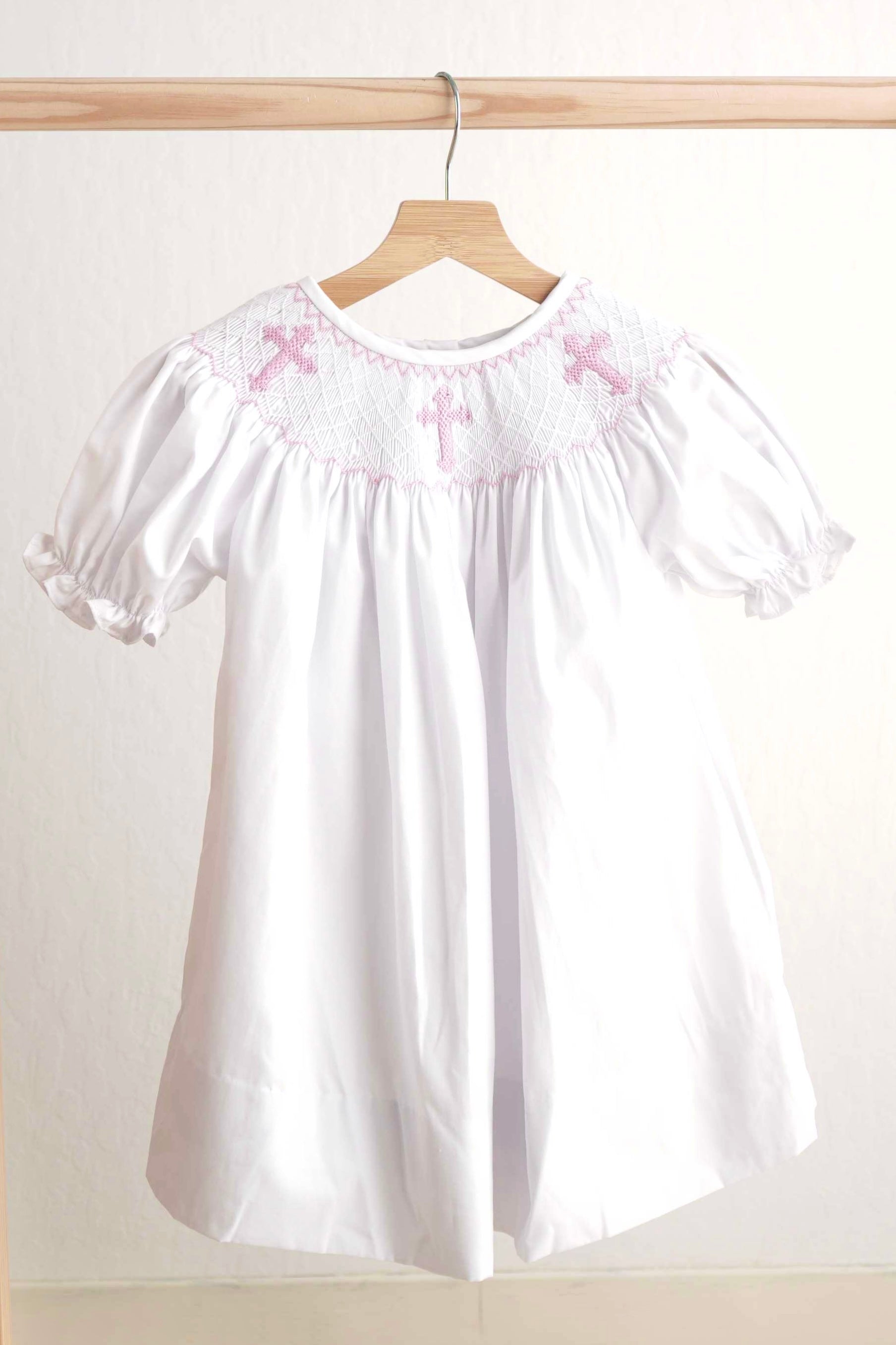 Pink easter cross hand-smocked girl dress - Aaria Tees Aaria Tees