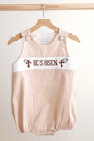 Khaki he is risen hand-smocked boy bubble - Aaria Tees Aaria Tees