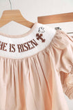 Khaki he is risen hand-smocked girl bloomer set - Aaria Tees Aaria Tees