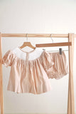 Khaki he is risen hand-smocked girl bloomer set - Aaria Tees Aaria Tees