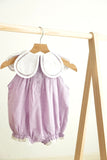 Lavender floral bow embroidery swiss dot girl bubble - Aaria Tees Aaria Tees