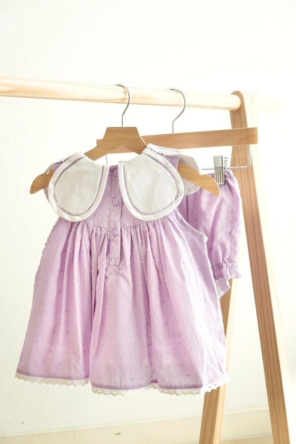 Lavender floral bow embroidery swiss dot girl bloomer set - Aaria Tees Aaria Tees
