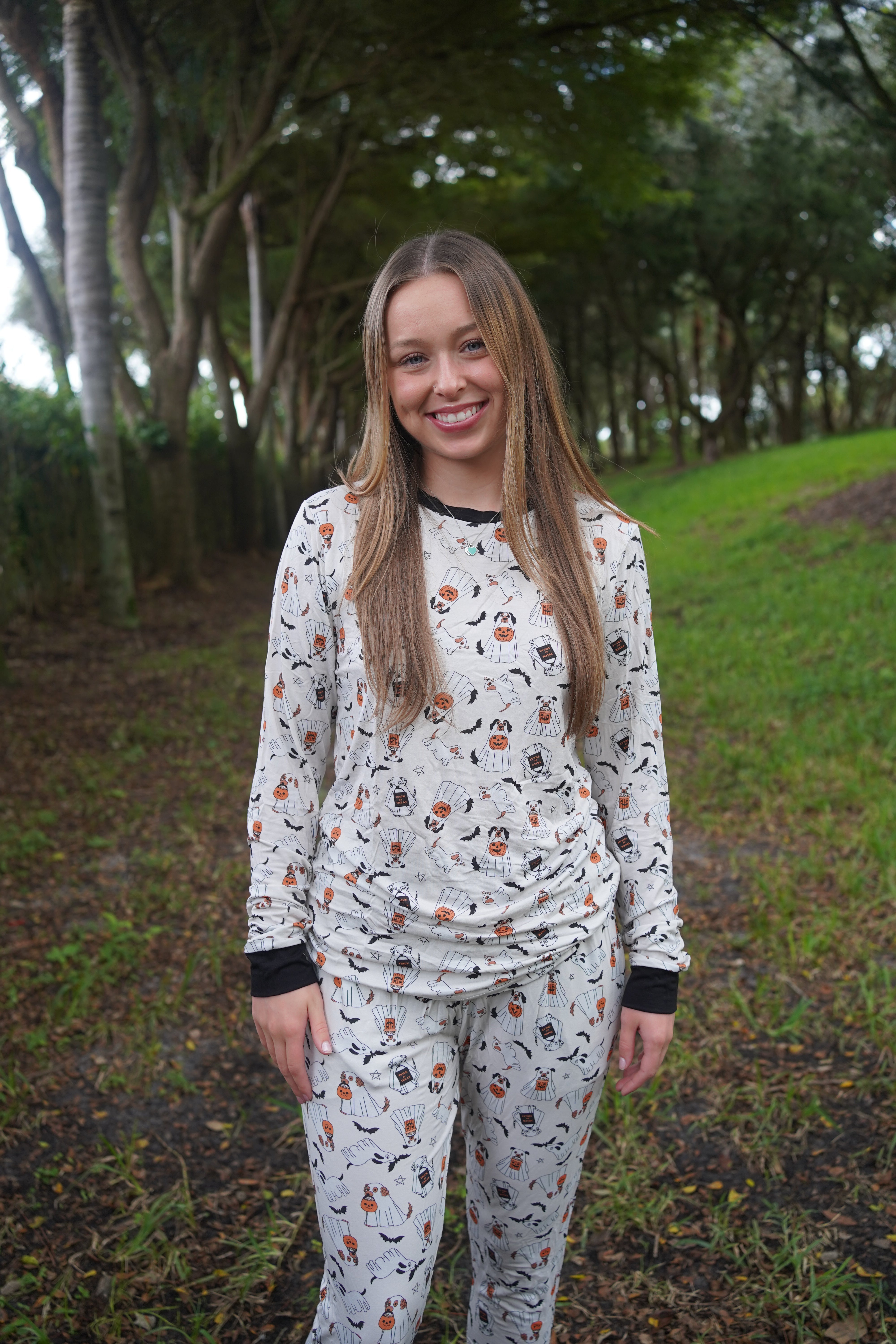 Howl-O-Ween Pups (Women's Long Sleeve PJ) - Aaria Tees Aaria Tees