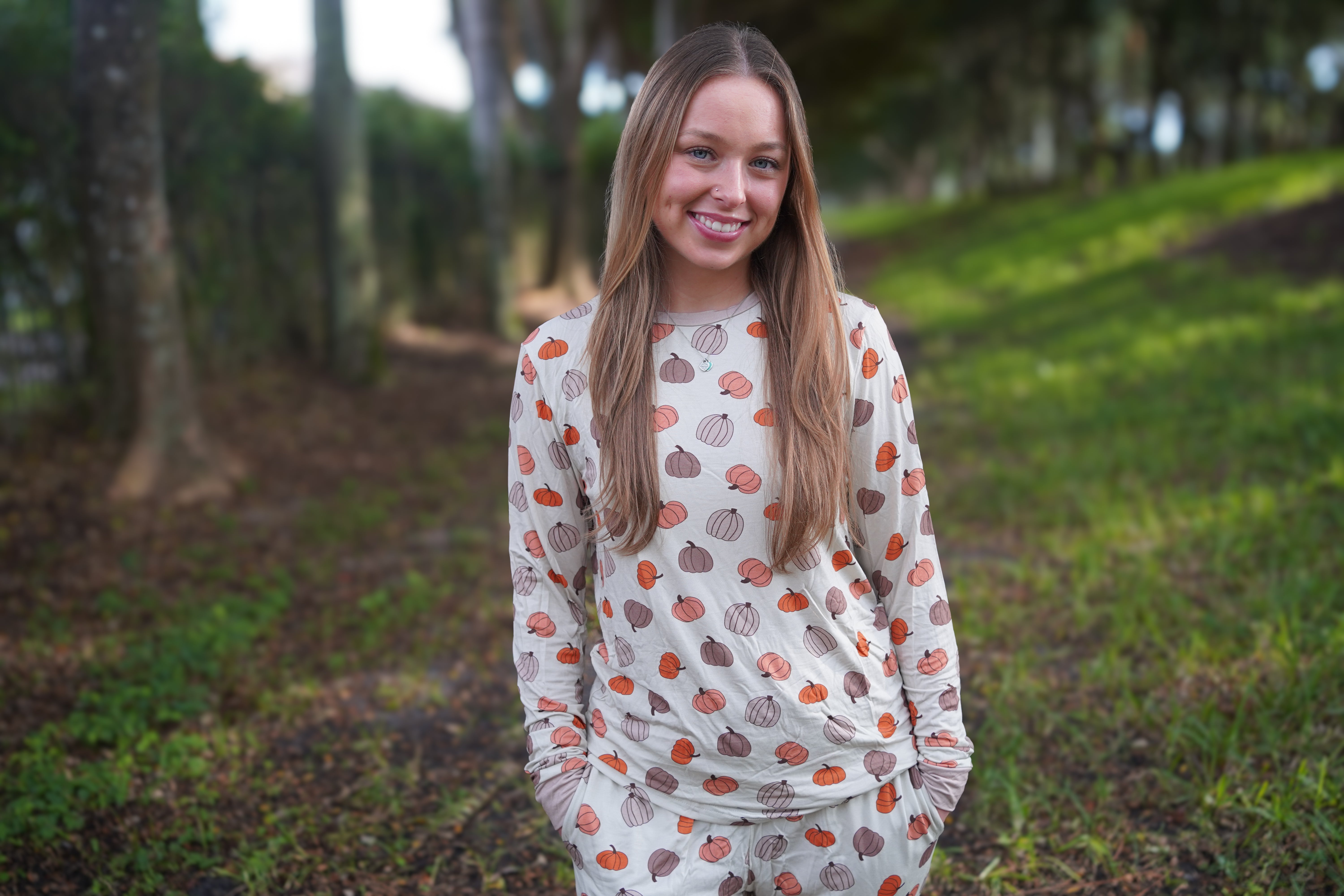 Pumpkins Beige (Women's Long Sleeve PJ) - Aaria Tees Aaria Tees