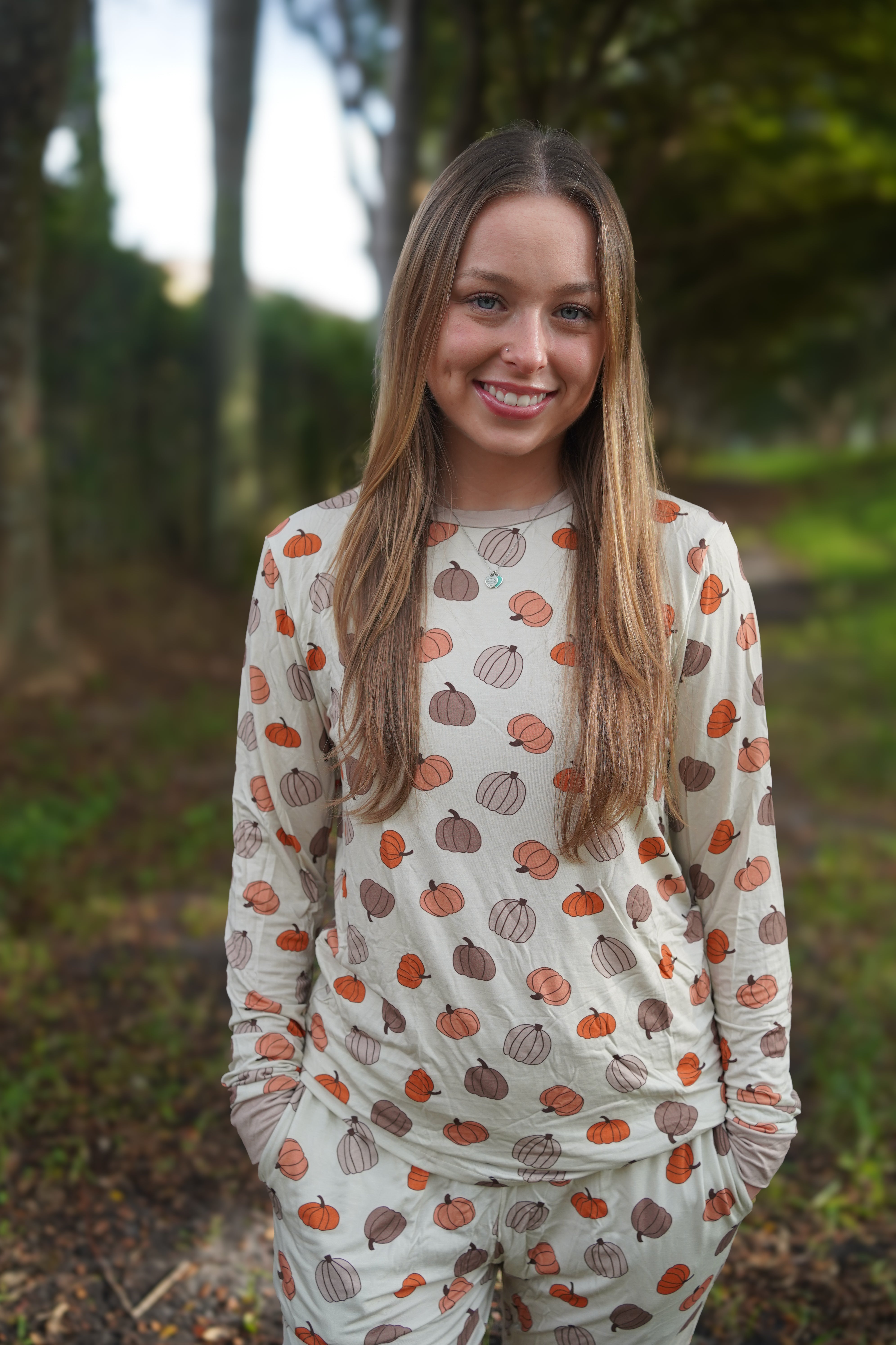 Pumpkins Beige (Women's Long Sleeve PJ) - Aaria Tees Aaria Tees