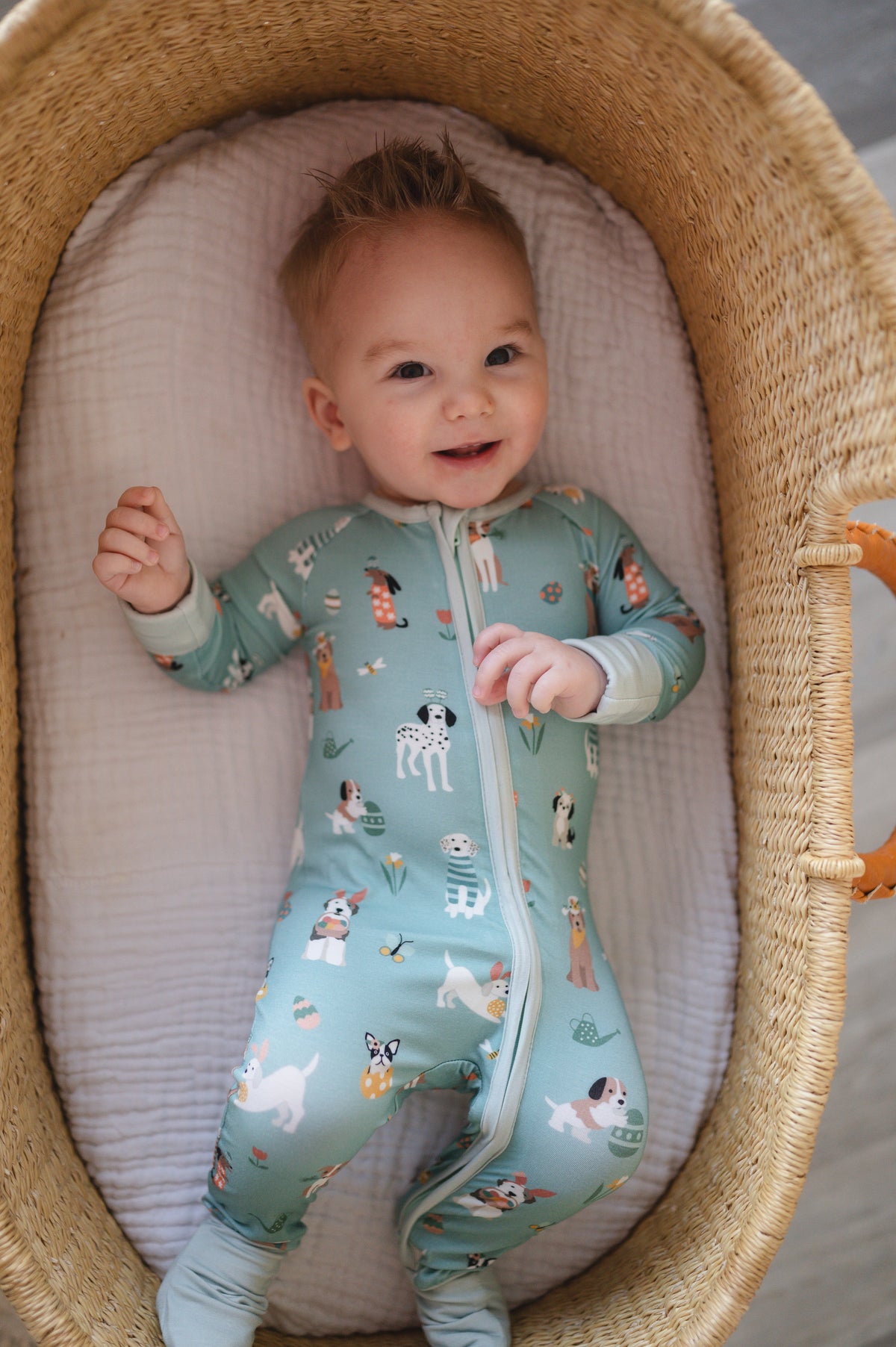 Puppy Egg Hunt (Convertible Zip Footies) - Aquamarine - Aaria Tees