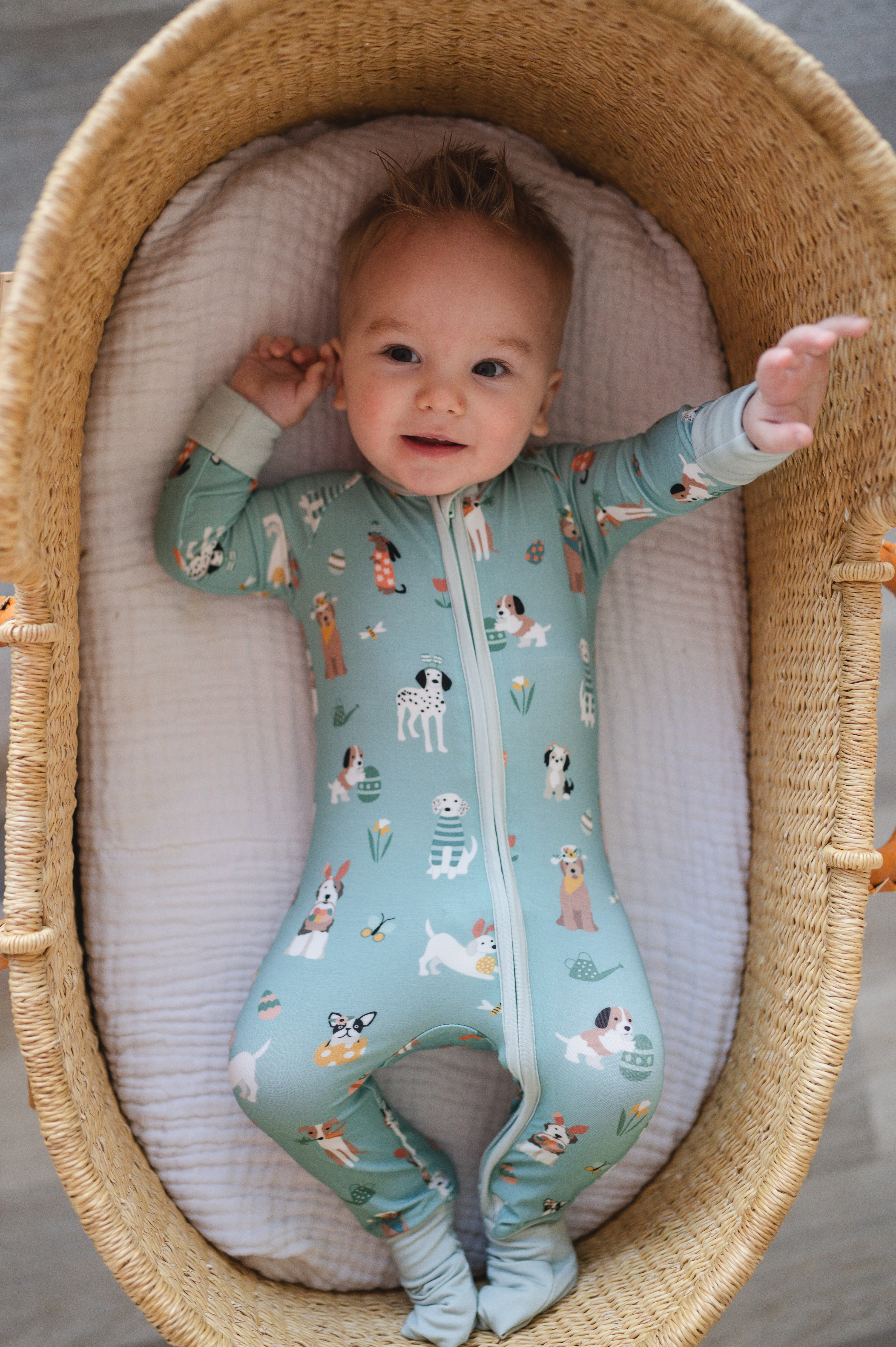 Puppy Egg Hunt (Convertible Zip Footies) - Aquamarine - Aaria Tees Aaria Tees