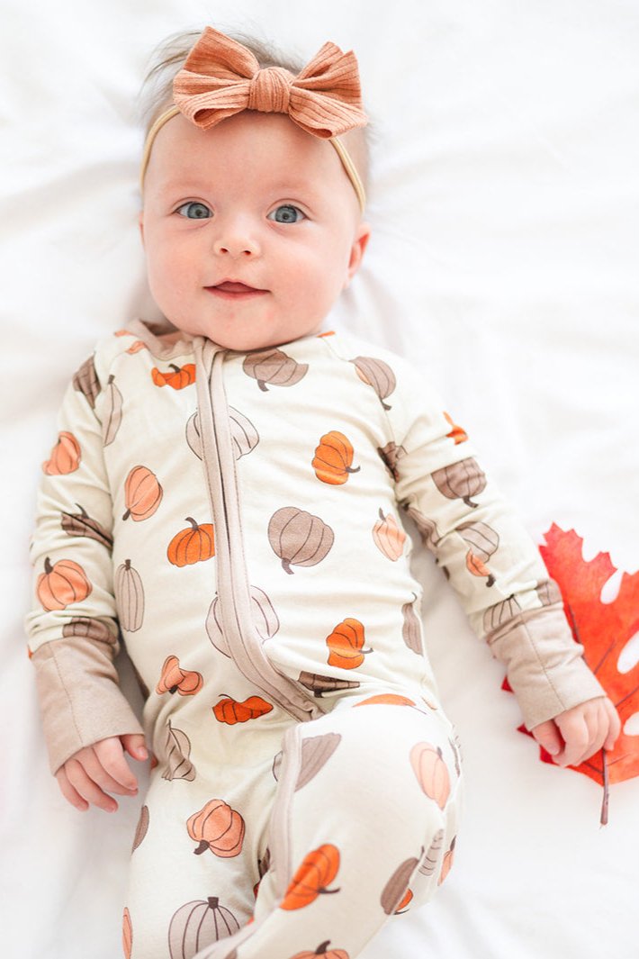 Pumpkins Beige (Convertible Zip Footies) - Aaria Tees
