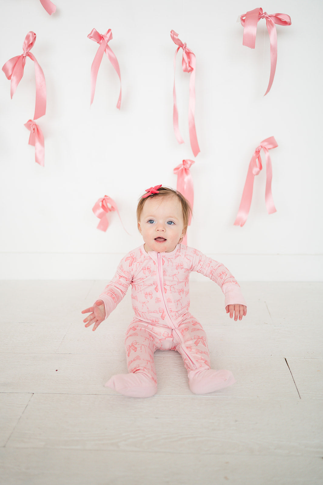 Pink Bows (Convertible Zip Footies) - Aaria Tees Aaria Tees