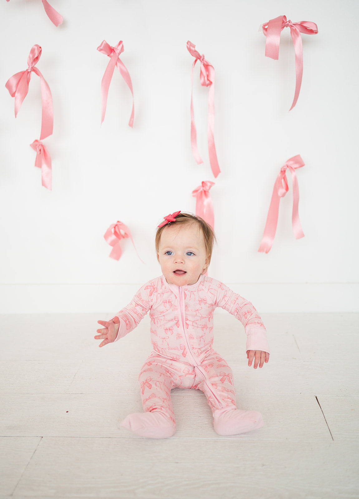 Pink Bows (Convertible Zip Footies) - Aaria Tees
