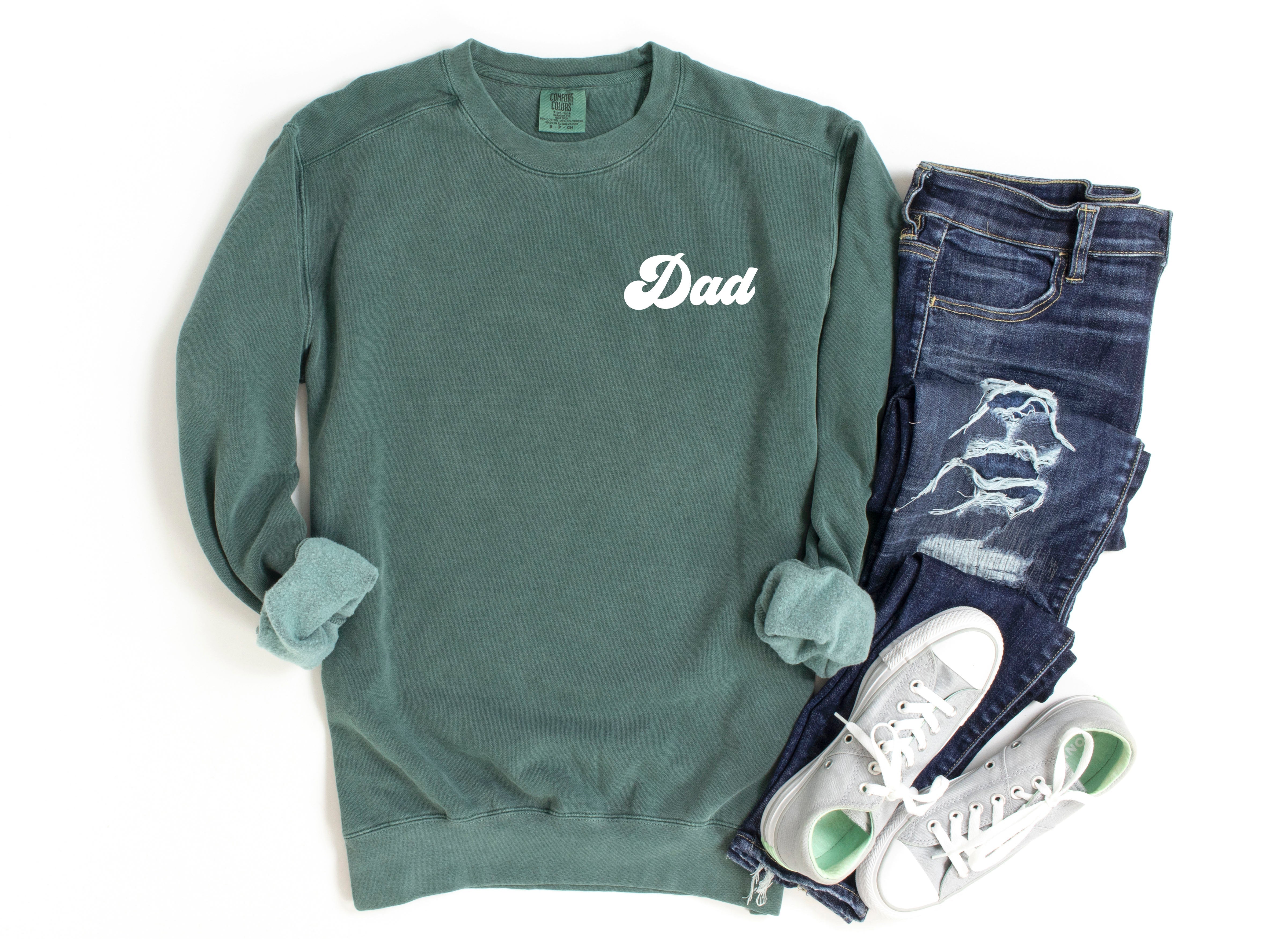 Dad Garment Dyed Comfort Colors Sweatshirt (Groovy Left Chest) - Aaria Tees Aaria Tees