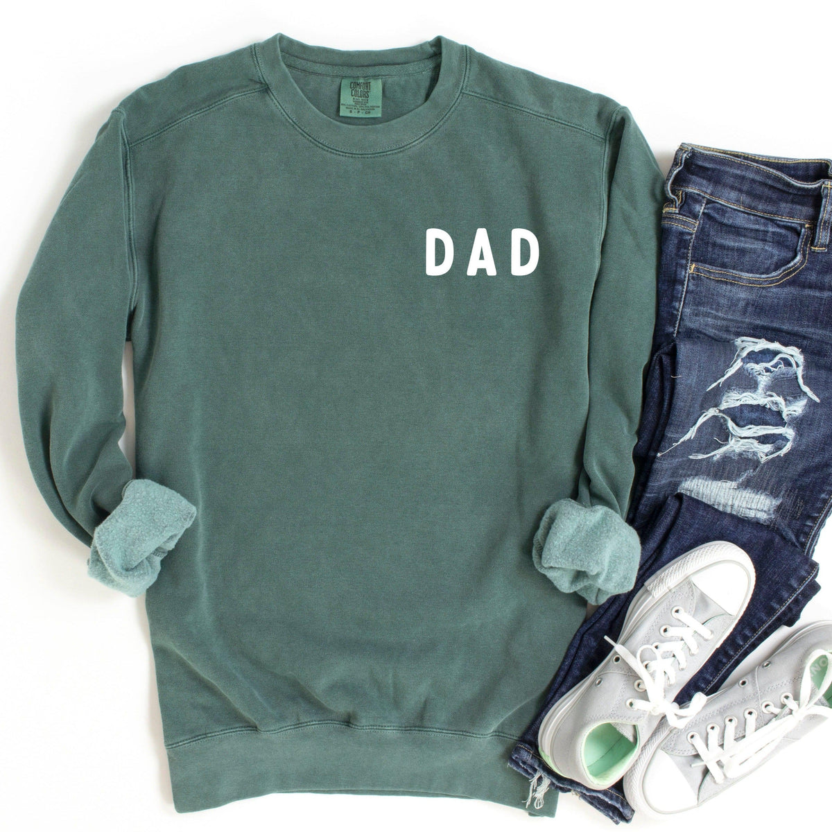 Dad Garment Dyed Comfort Colors Sweatshirt (Rounded font Left Chest) - Aaria Tees
