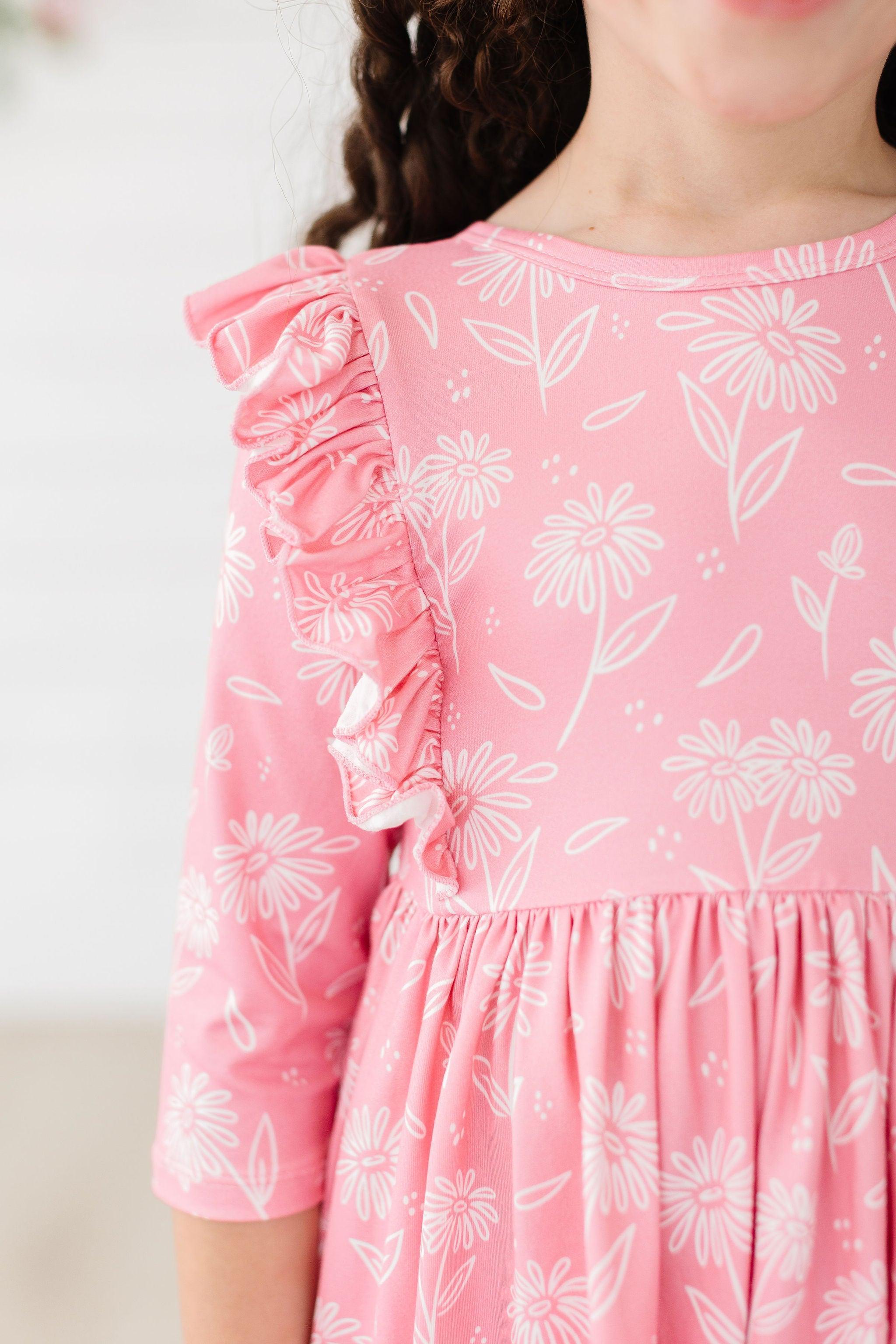 Dahlia Doodles 3/4 Sleeve Ruffle Twirl Dress - Aaria Tees Aaria Tees
