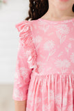 Dahlia Doodles 3/4 Sleeve Ruffle Twirl Dress - Aaria Tees Aaria Tees