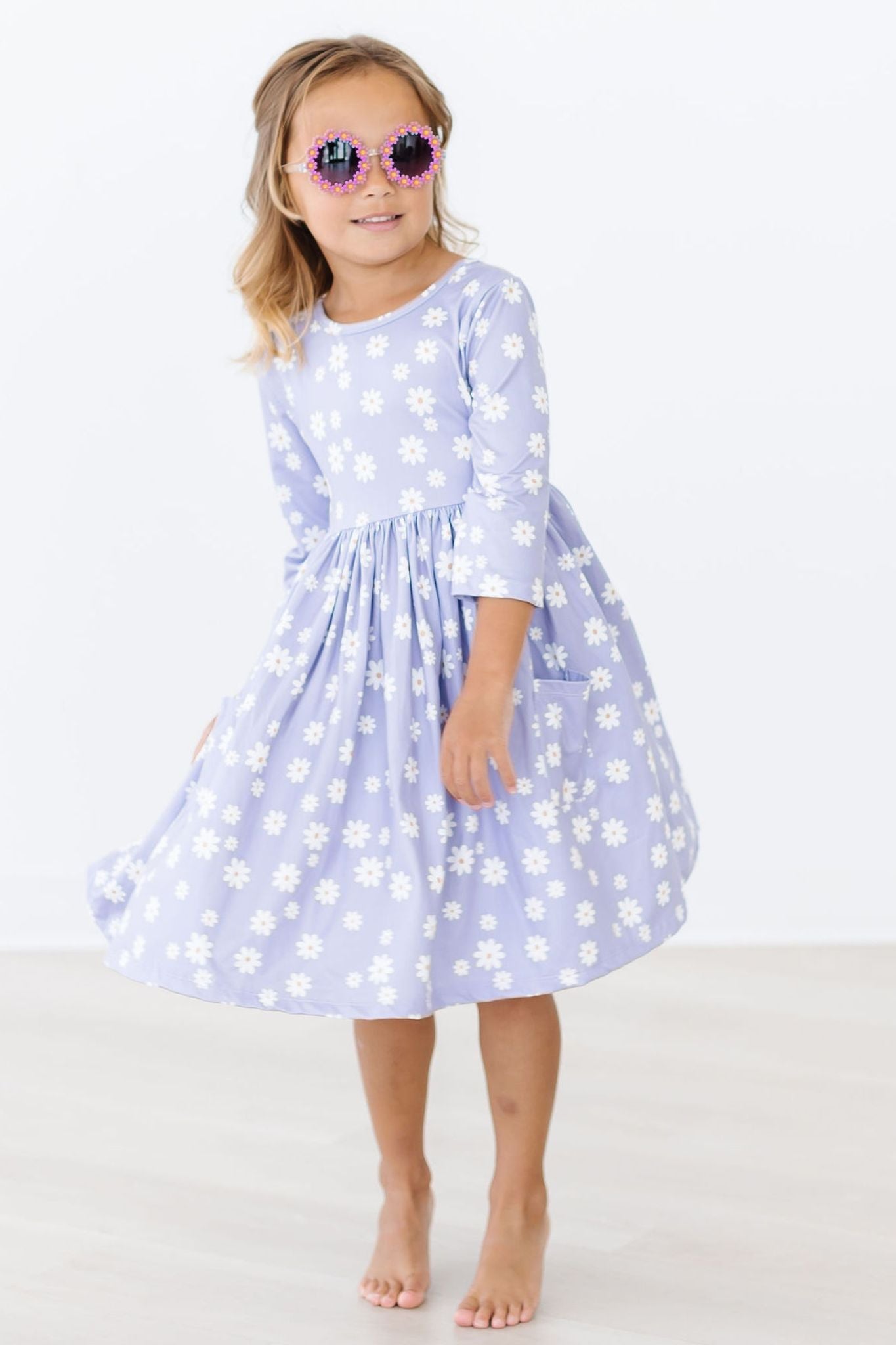 Dainty Daisies 3/4 Sleeve Pocket Twirl Dress - Aaria Tees Aaria Tees