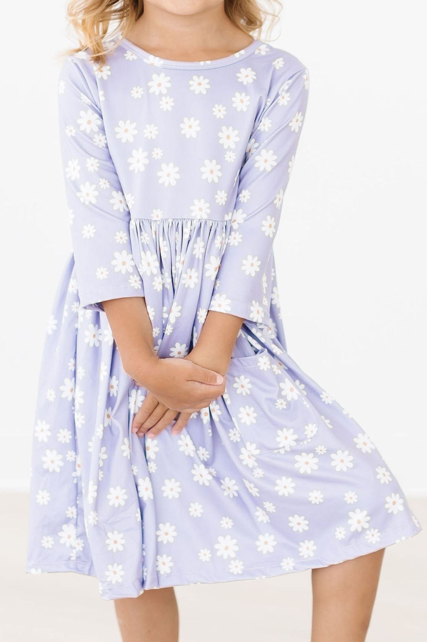 Dainty Daisies 3/4 Sleeve Pocket Twirl Dress - Aaria Tees Aaria Tees