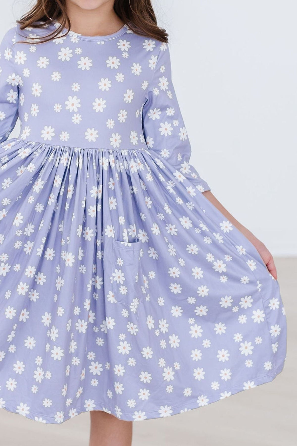 Dainty Daisies 3/4 Sleeve Pocket Twirl Dress - Aaria Tees