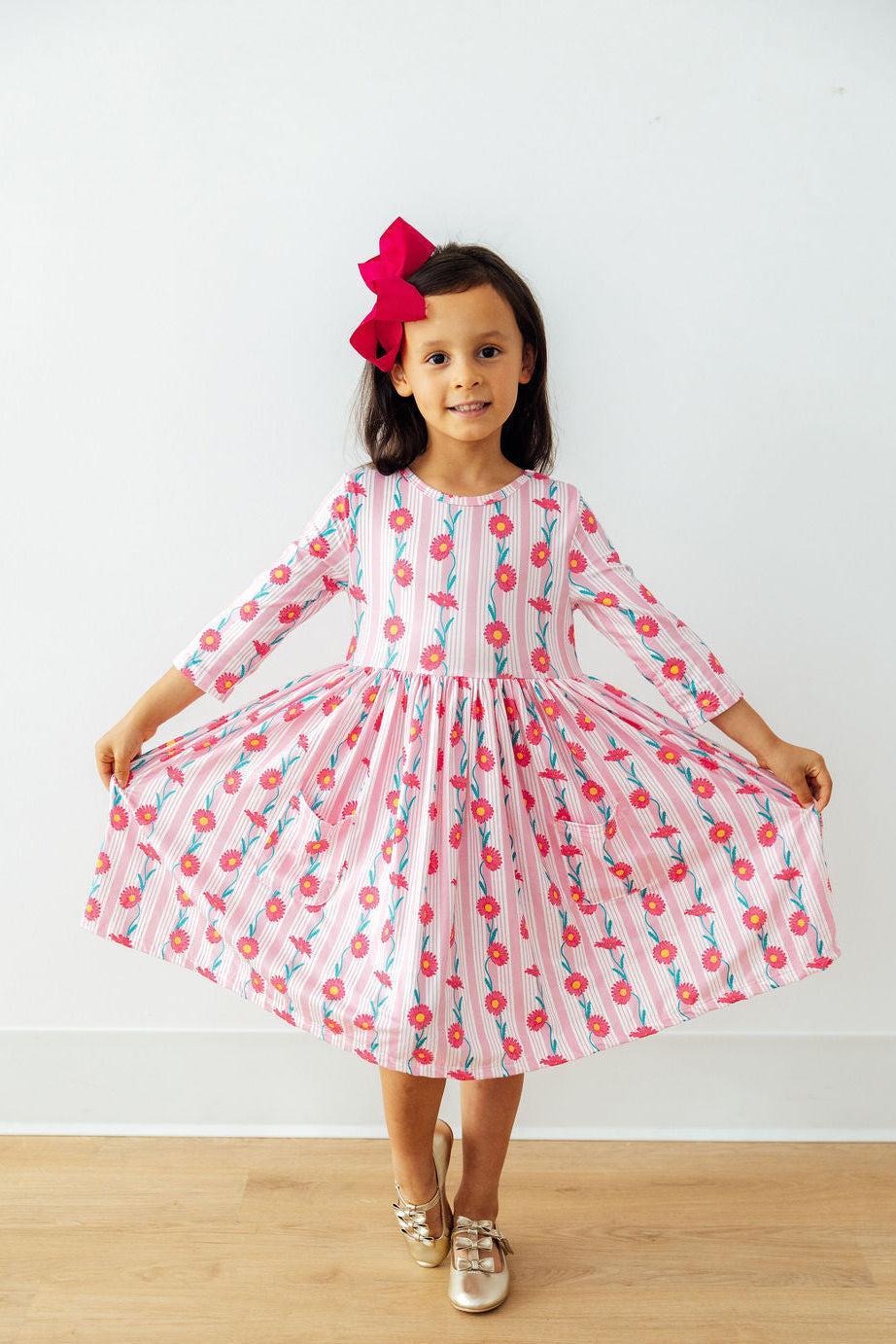 Daisy Chain 3/4 Sleeve Pocket Twirl Dress - Aaria Tees Aaria Tees