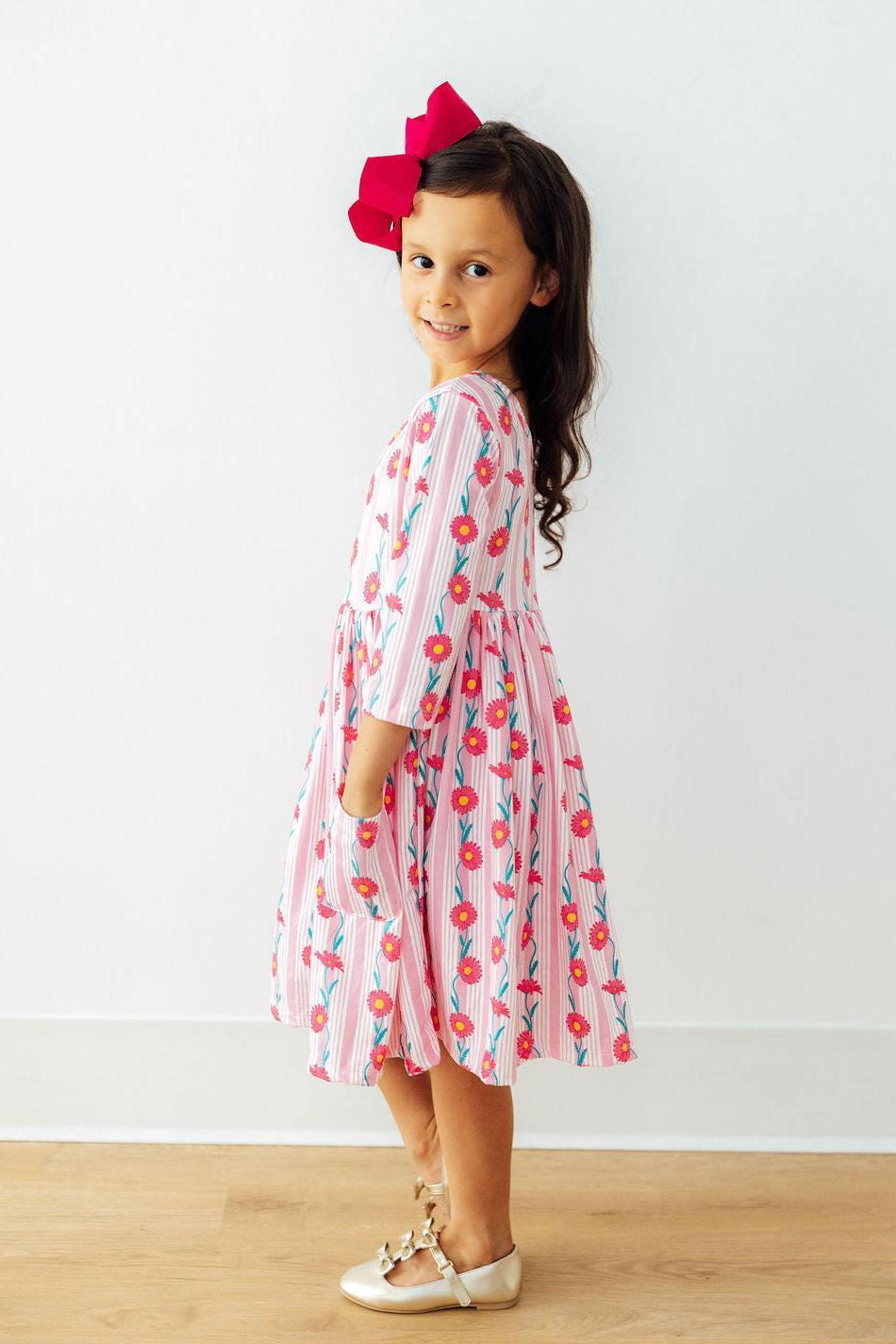 Daisy Chain 3/4 Sleeve Pocket Twirl Dress - Aaria Tees Aaria Tees