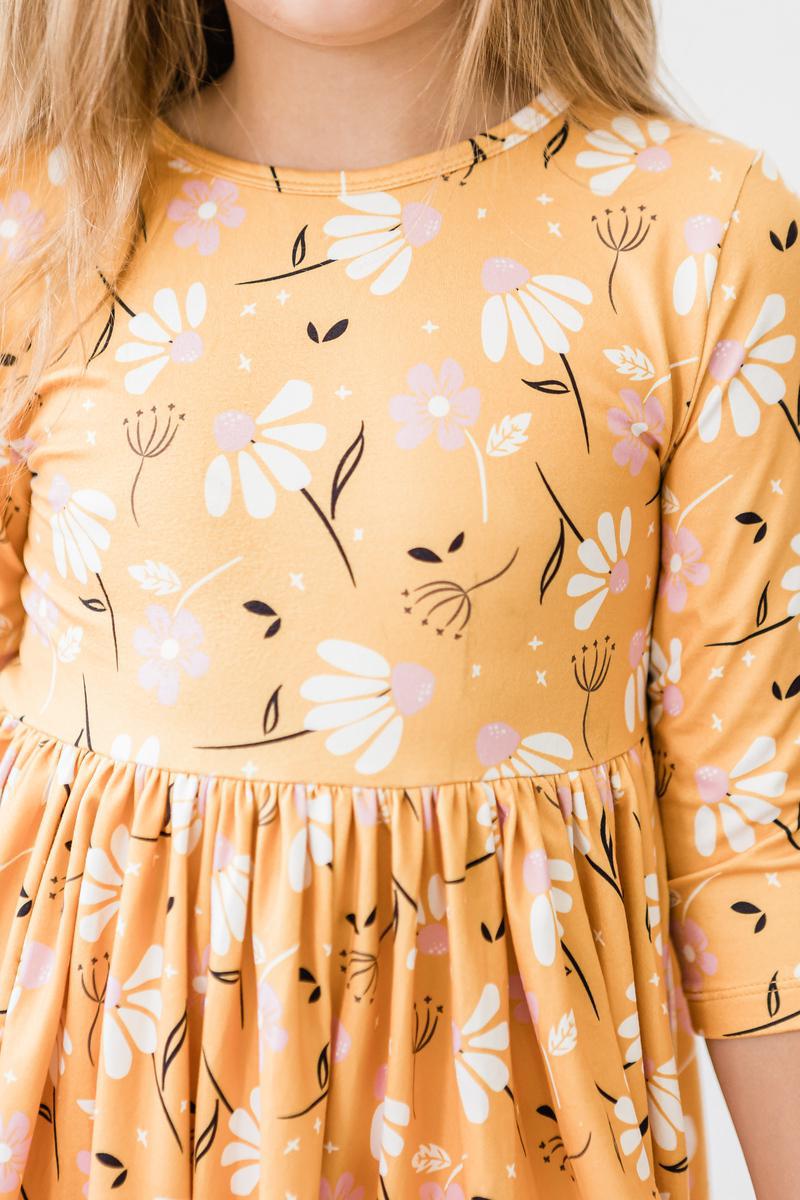 Dandelions in Fall 3/4 Sleeve Pocket Twirl Dress - Aaria Tees Aaria Tees