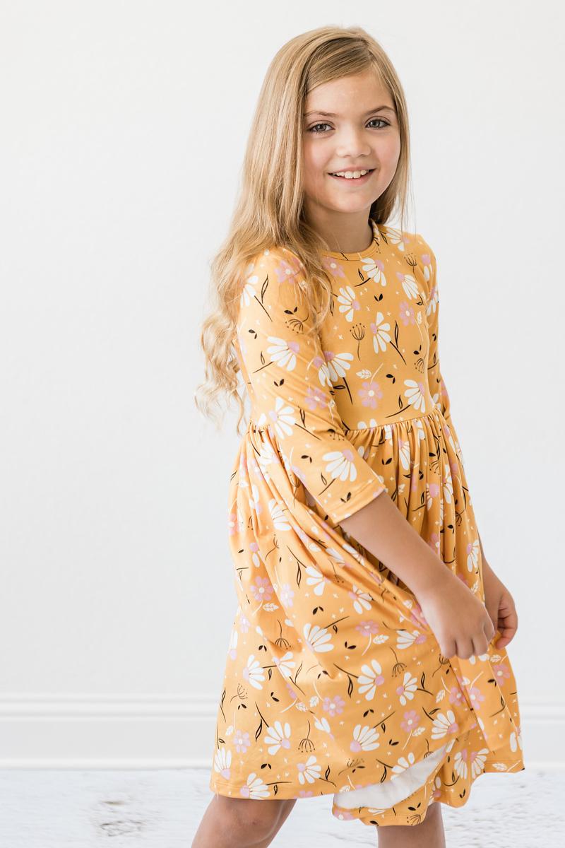 Dandelions in Fall 3/4 Sleeve Pocket Twirl Dress - Aaria Tees Aaria Tees