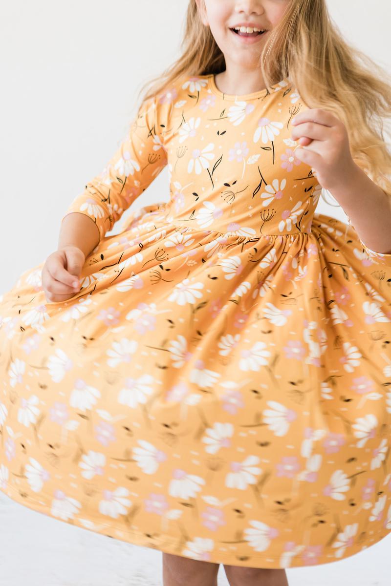 Dandelions in Fall 3/4 Sleeve Pocket Twirl Dress - Aaria Tees Aaria Tees