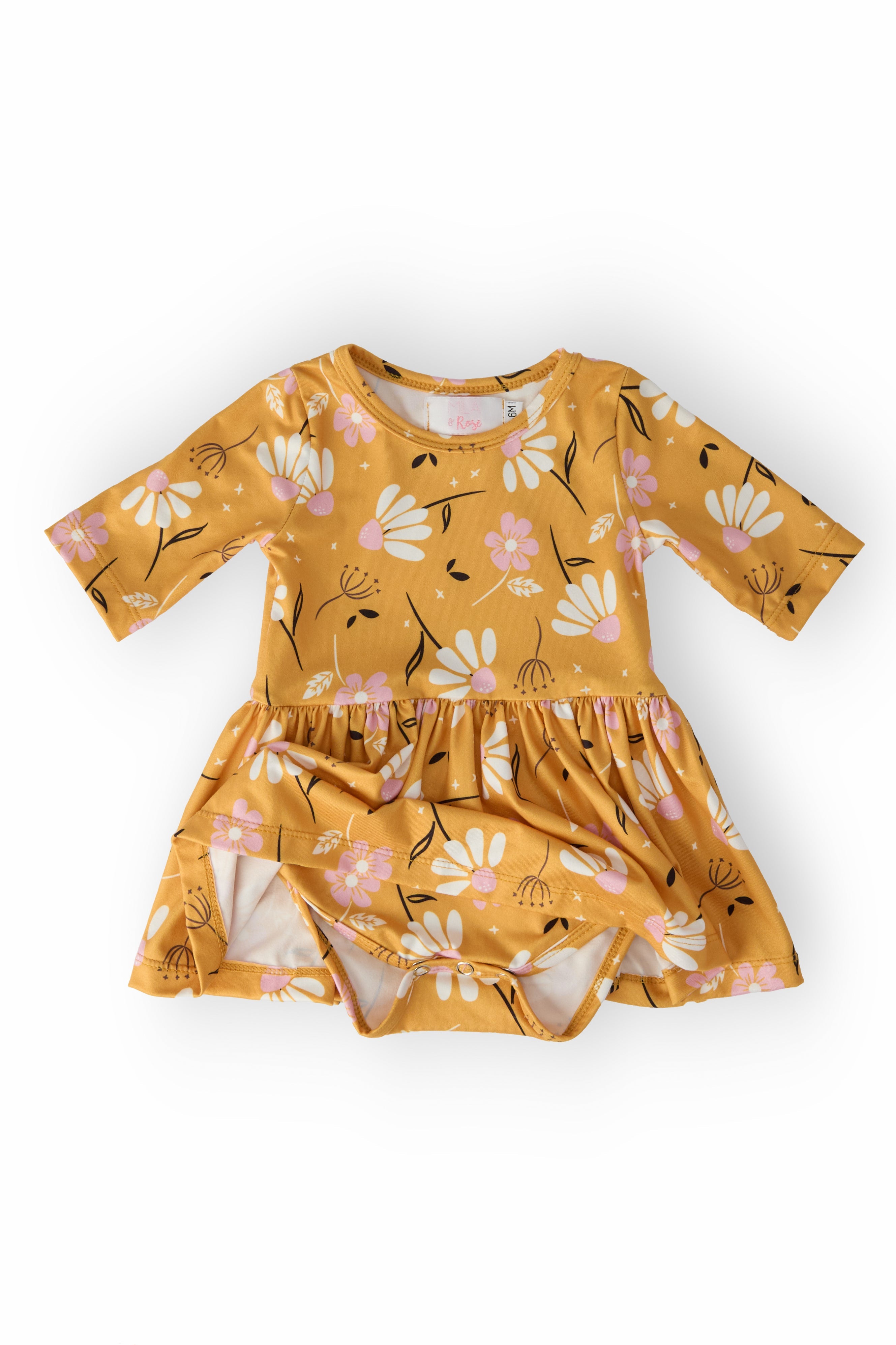 Dandelions in Fall 3/4 Sleeve Twirl Bodysuit - Aaria Tees Aaria Tees