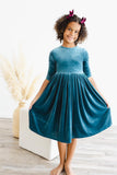 Denim Blue Velvet Twirl Dress - Aaria Tees Aaria Tees