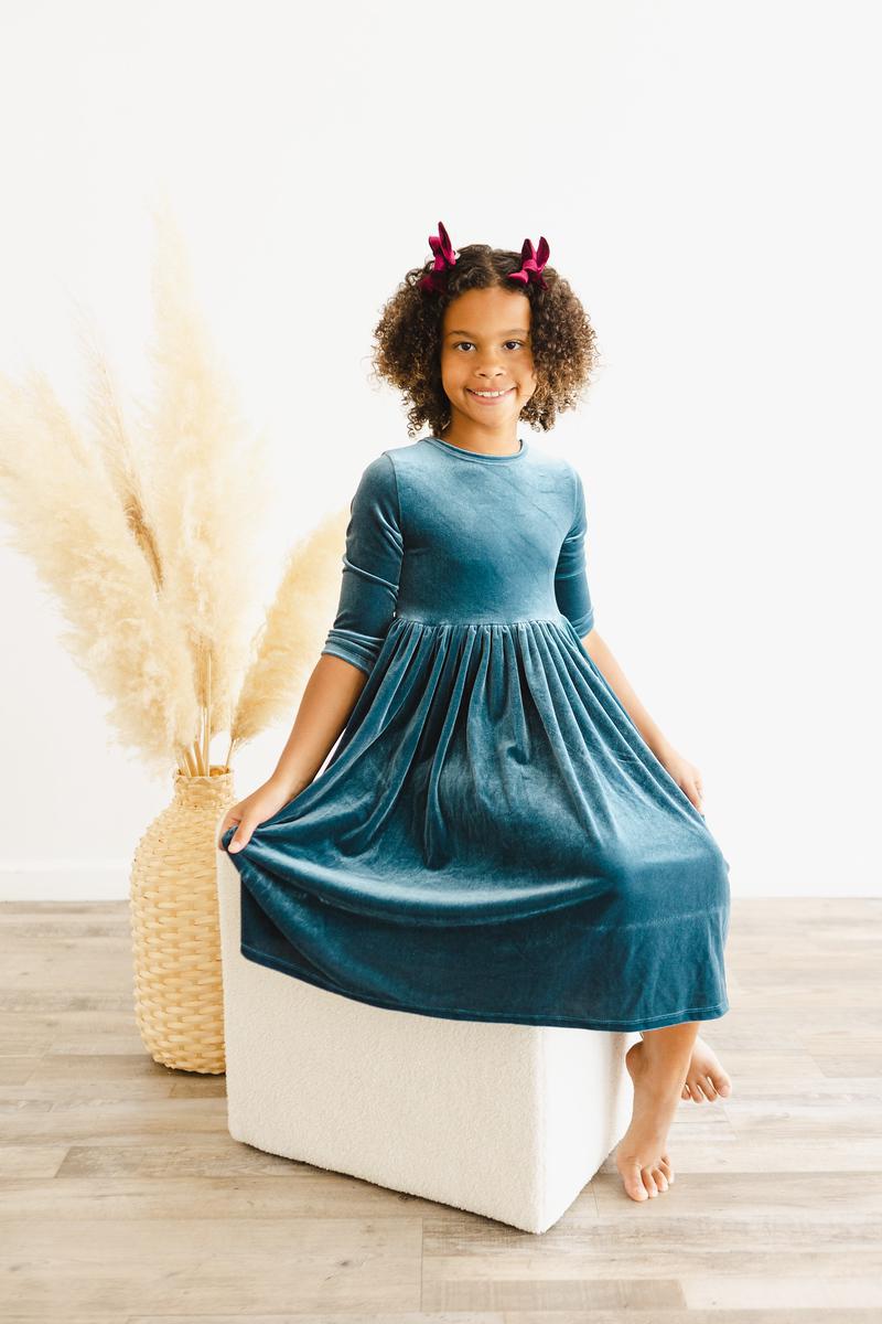 Denim Blue Velvet Twirl Dress - Aaria Tees Aaria Tees