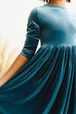 Denim Blue Velvet Twirl Dress - Aaria Tees Aaria Tees