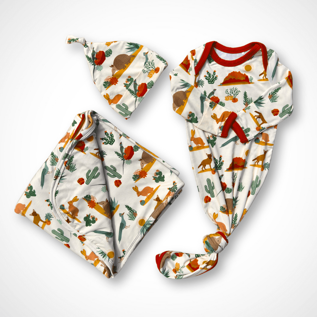 Desert Friends Gown & Swaddle Set + Gift Box - Aaria Tees