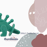 Dibly - Green - Baltic Amber & Natural Rubber Dinosaur Teether with Toothbrush Tail - Aaria Tees Aaria Tees