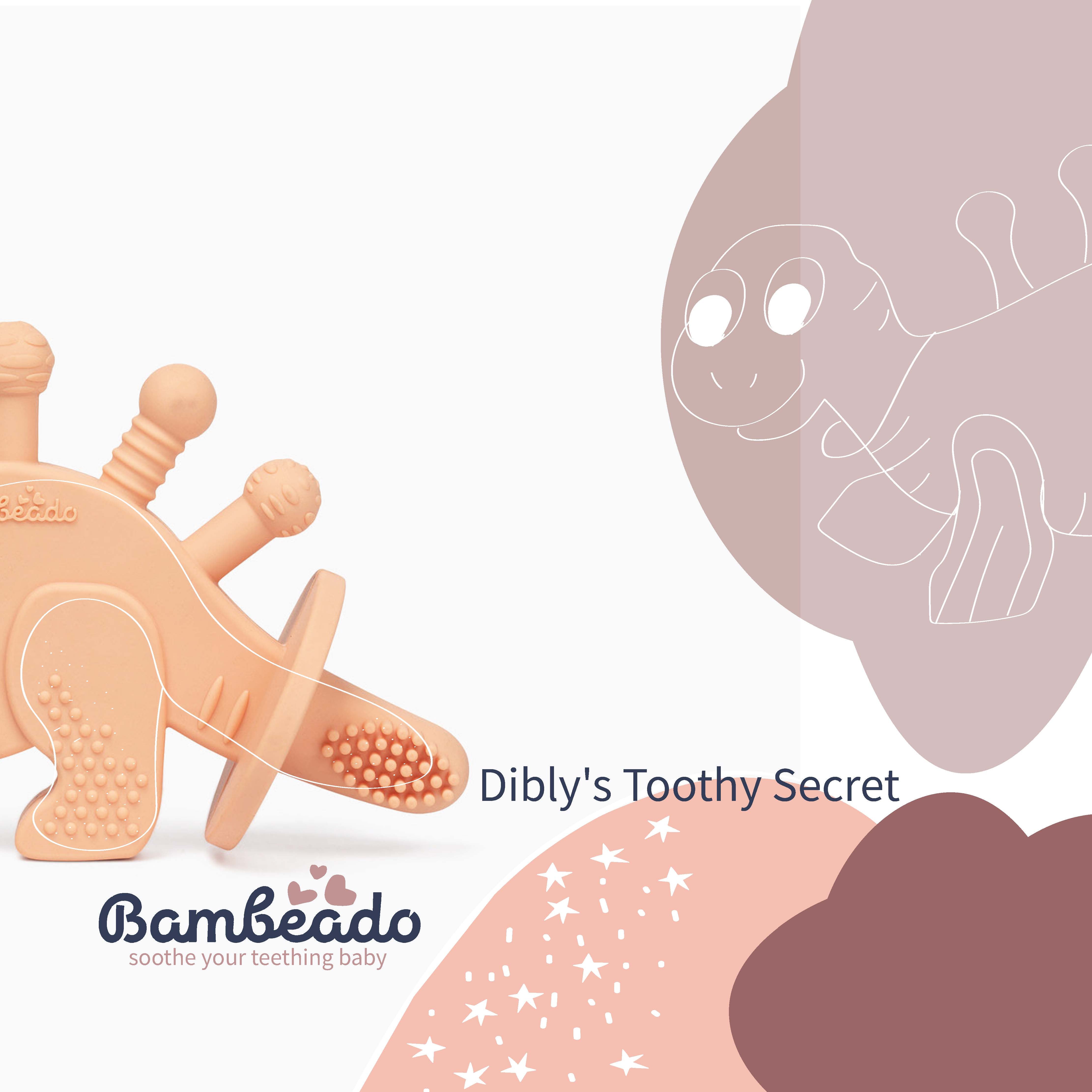 Dibly - Pink - Baltic Amber & Natural Rubber Dinosaur Teether with Toothbrush Tail - Aaria Tees Aaria Tees