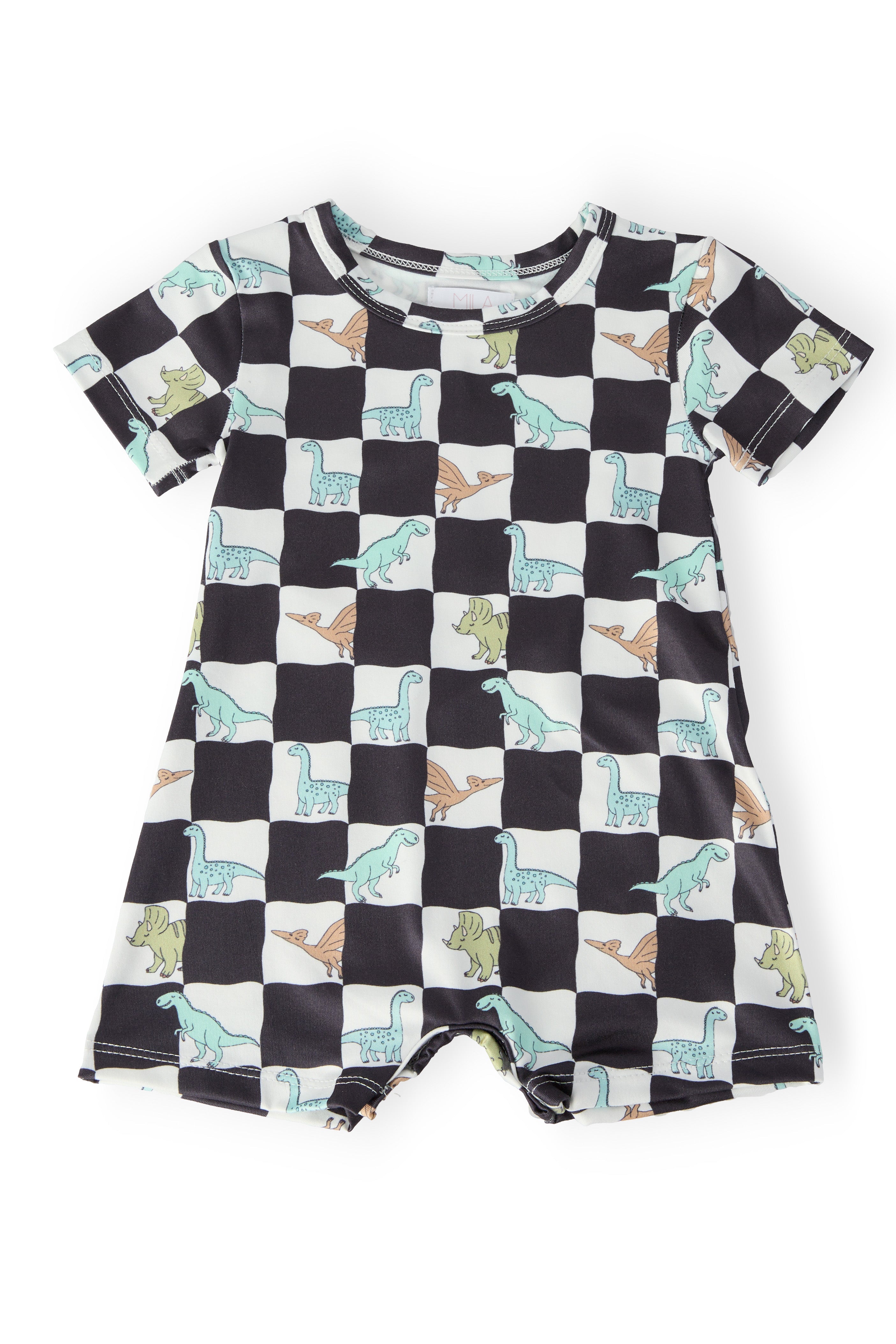 Dino Checkers S/S Shorty One-Piece - Aaria Tees Aaria Tees