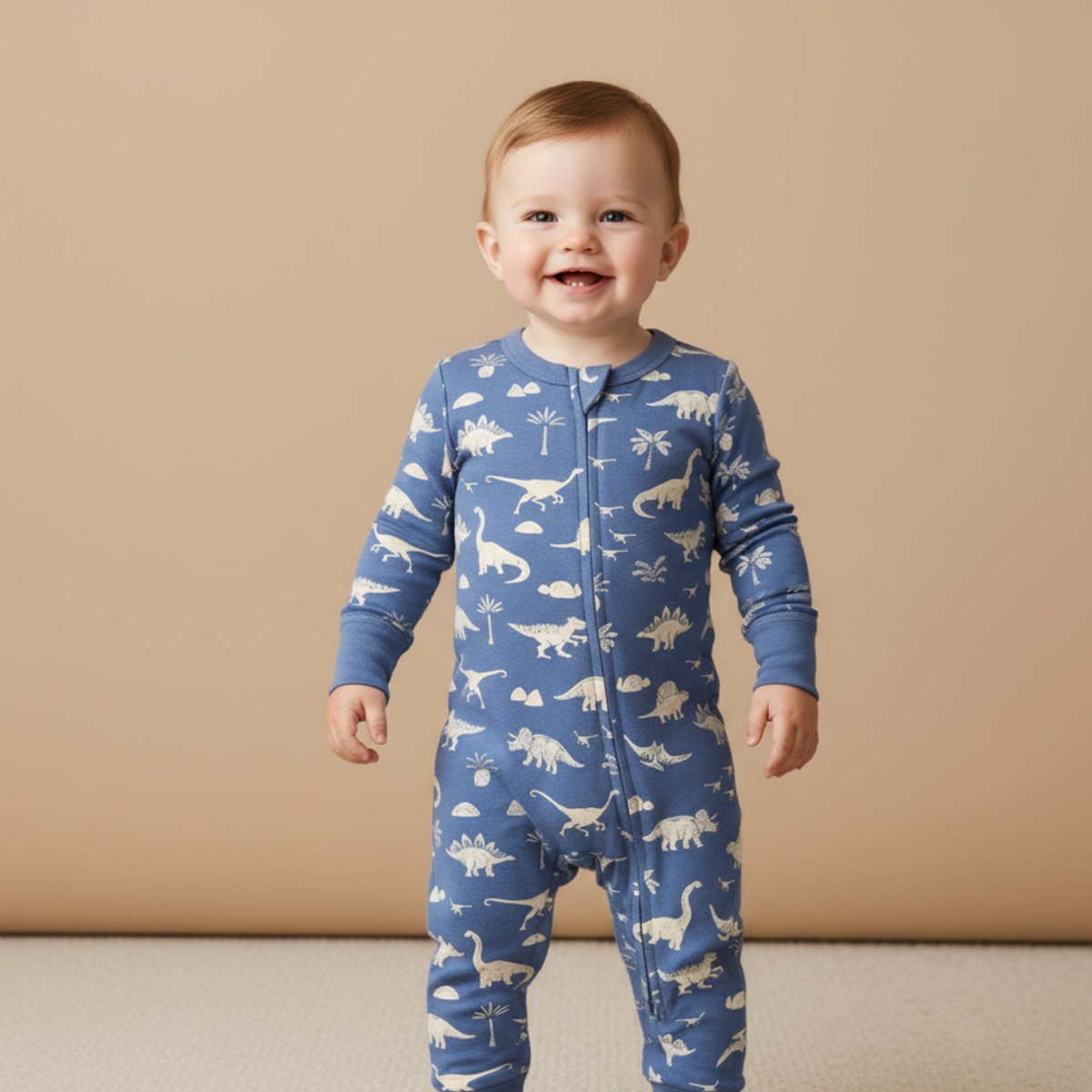 Organic 2-Way Zip Romper - Dino - Aaria Tees