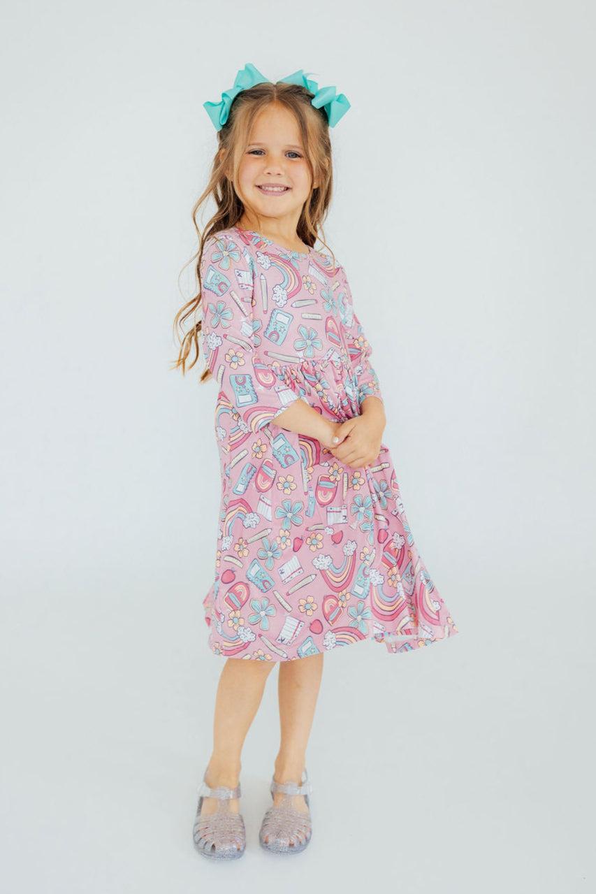 Dream Big Little One 3/4 Pocket Twirl Dress - Aaria Tees Aaria Tees
