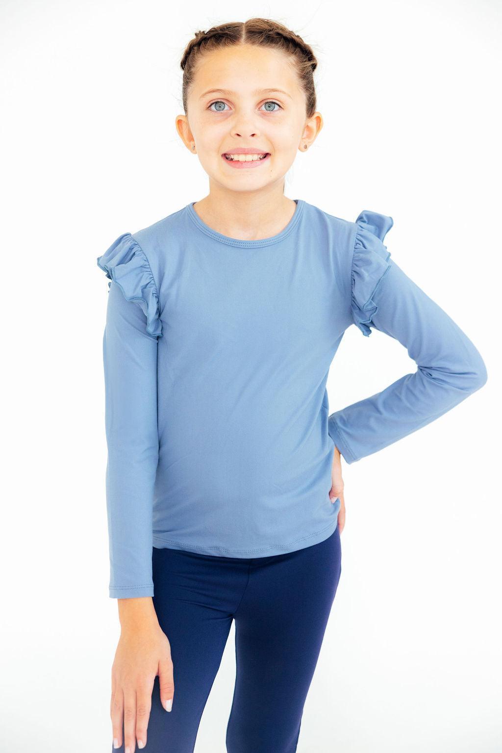 Dusty Blue L/S Ruffle Tee - Aaria Tees Aaria Tees