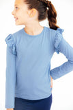 Dusty Blue L/S Ruffle Tee - Aaria Tees Aaria Tees