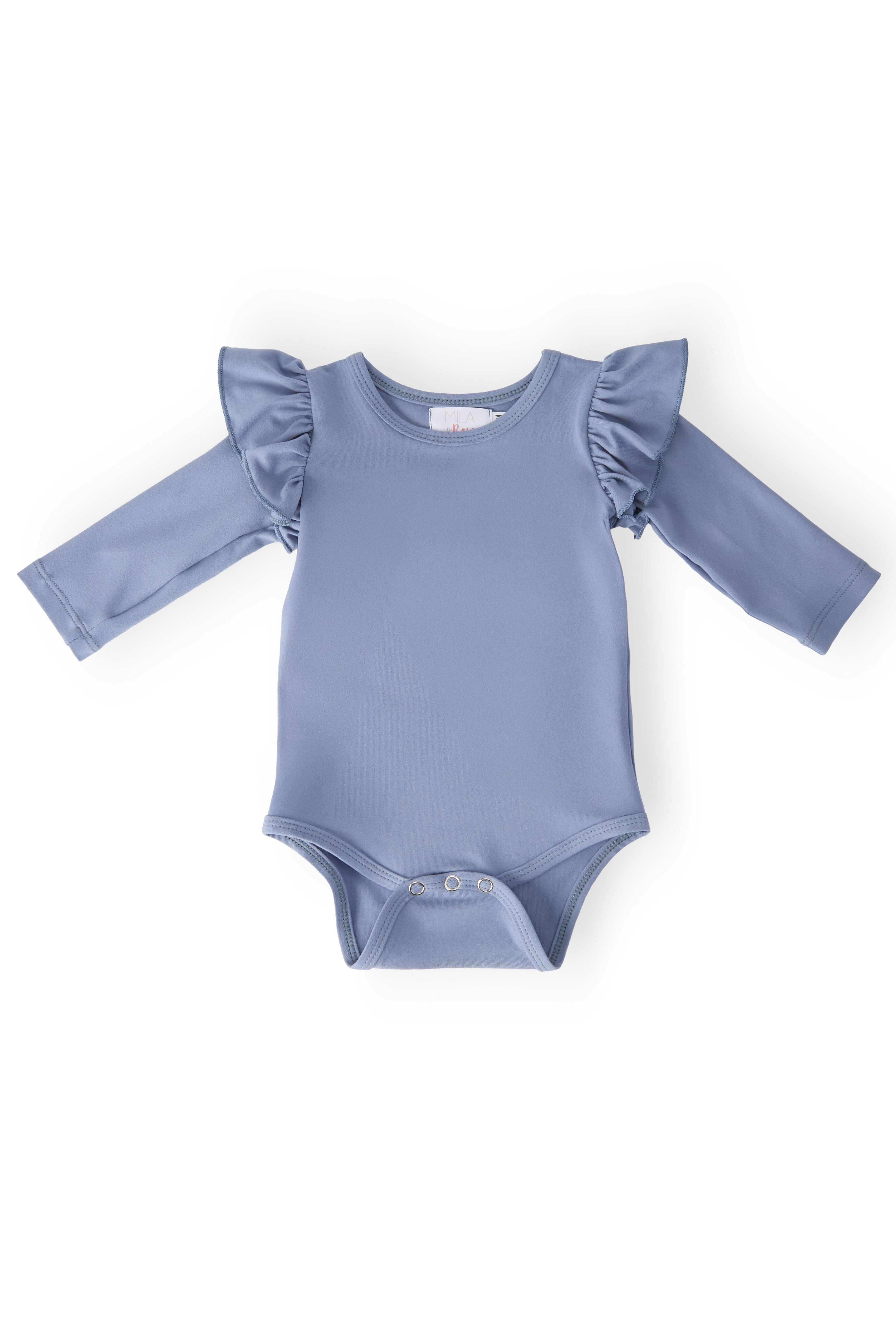 Dusty Blue L/S Flutter Bodysuit - Aaria Tees Aaria Tees