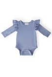 Dusty Blue L/S Flutter Bodysuit - Aaria Tees Aaria Tees