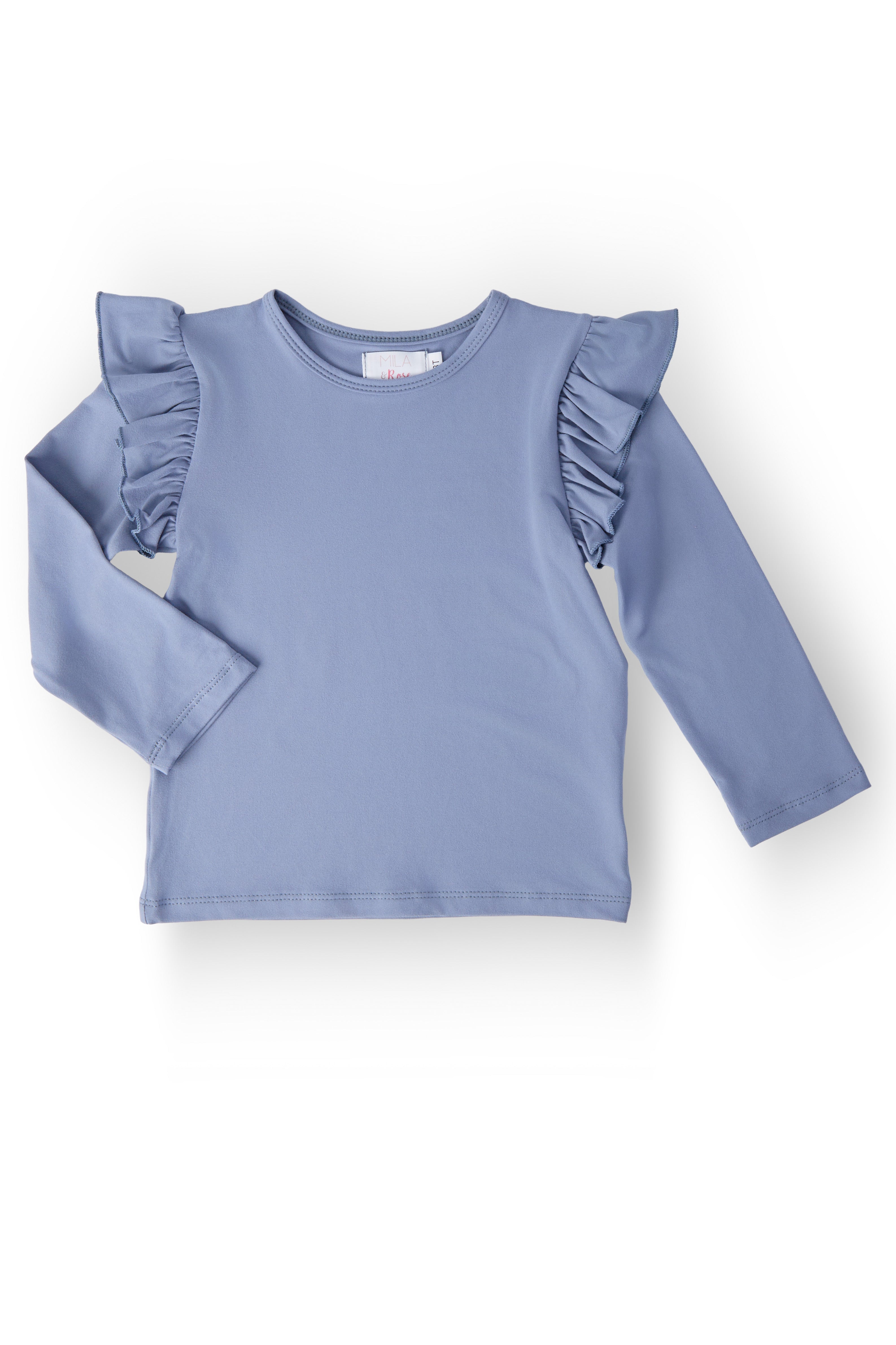 Dusty Blue L/S Ruffle Tee - Aaria Tees Aaria Tees