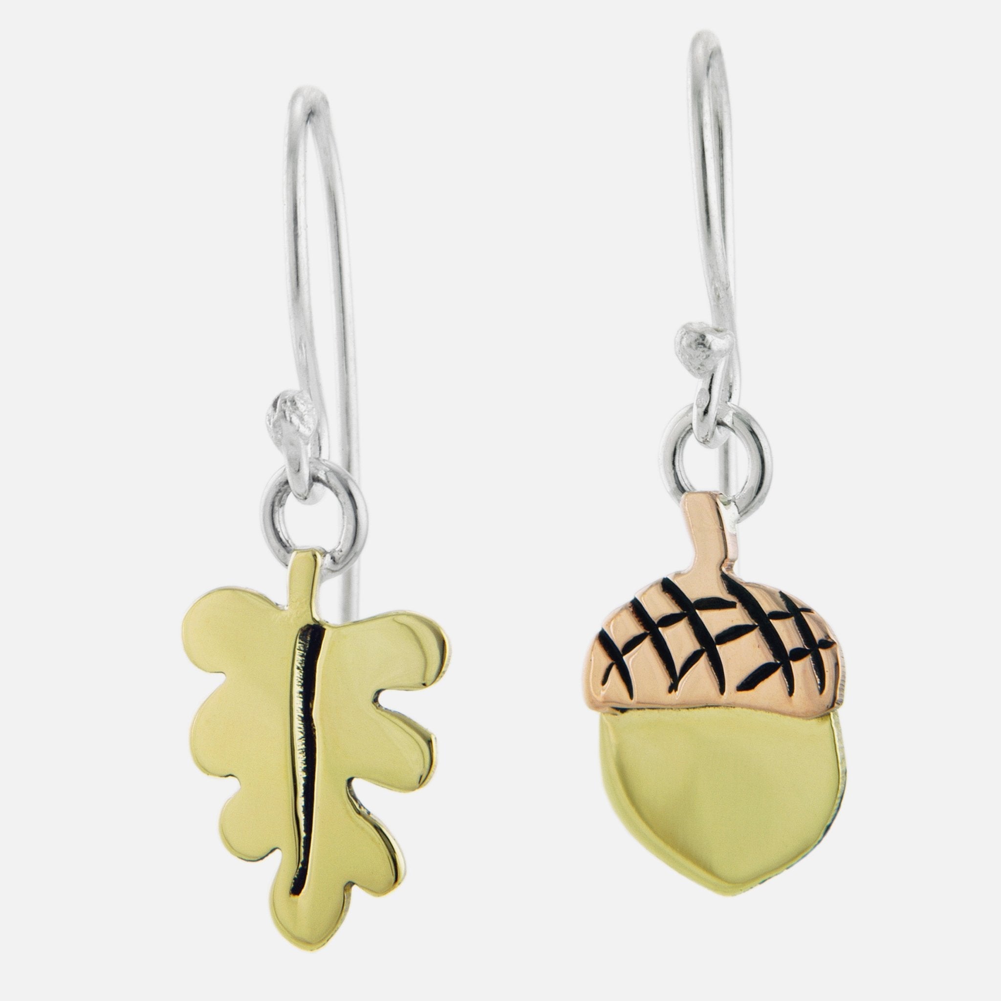 Leafy Charms Acorn Mixed Metals Wire Earrings - Aaria Tees Aaria Tees