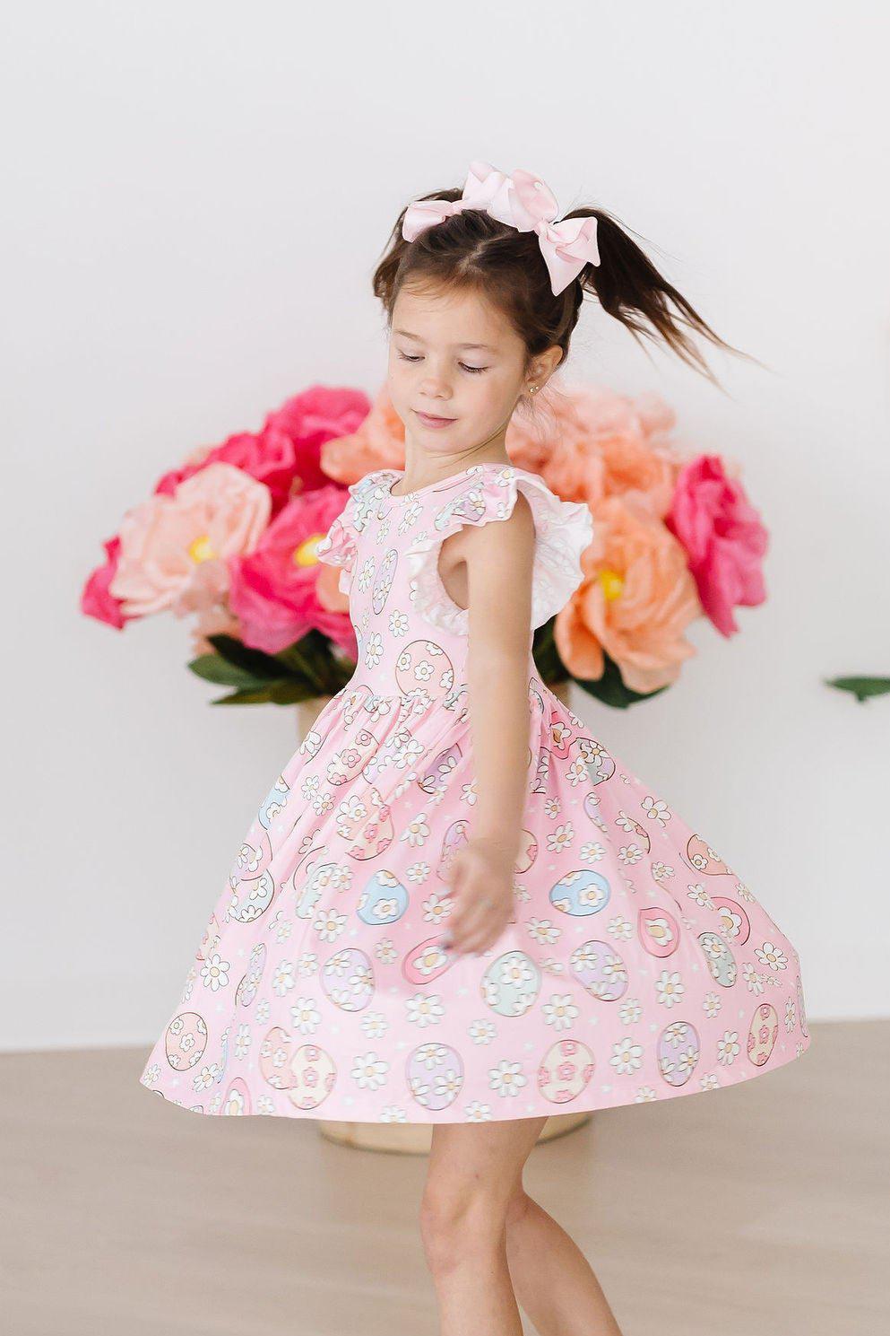 Easter Egg Hunt Flutter Sleeve Twirl Dress - Aaria Tees Aaria Tees