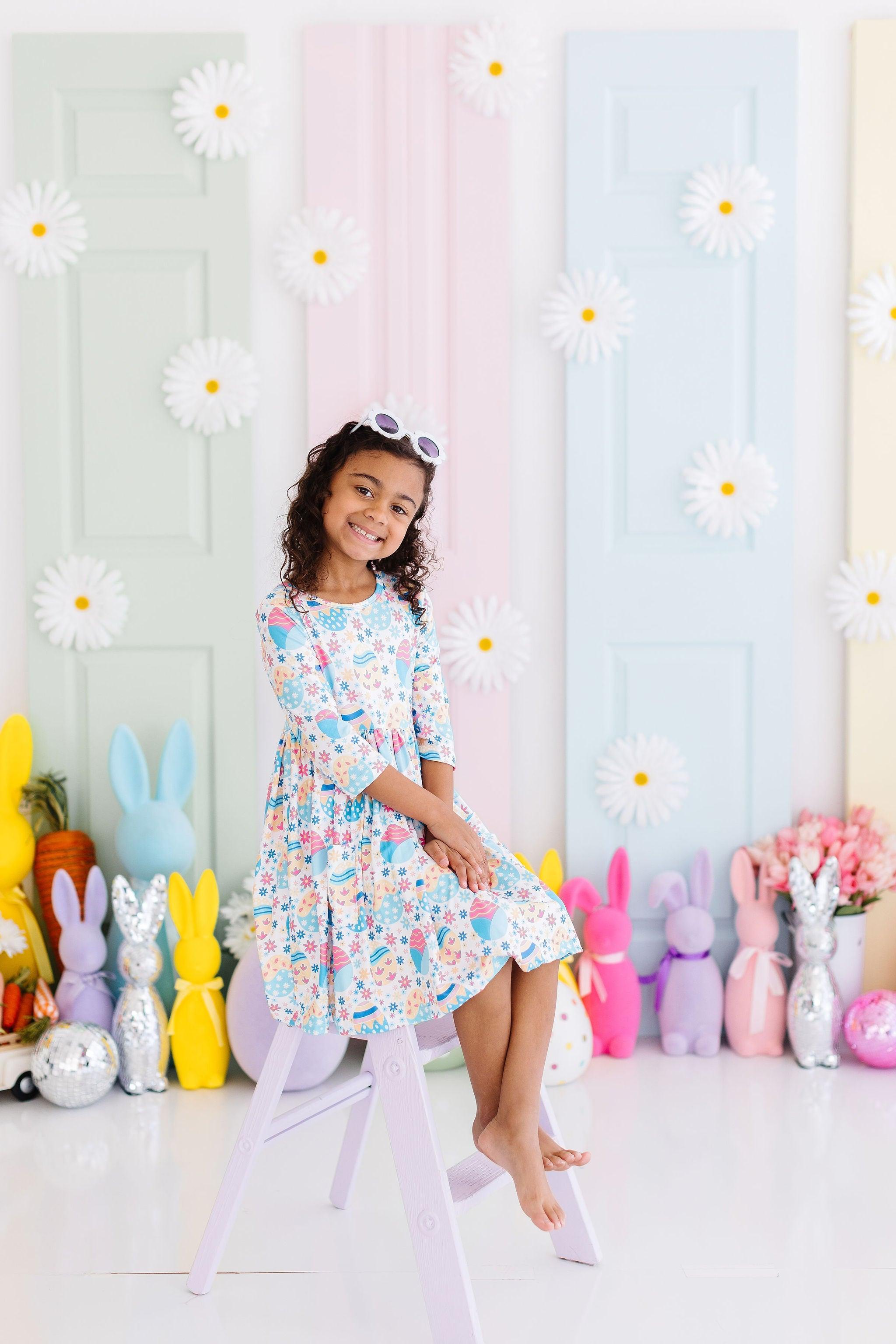 Egg-cellent 3/4 Sleeve Pocket Twirl Dress - Aaria Tees Aaria Tees