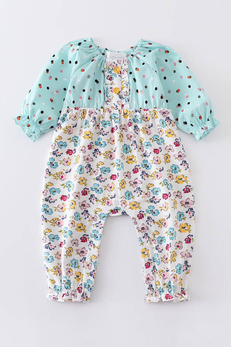 Platinum mint floral print baby girl romper - Aaria Tees Aaria Tees